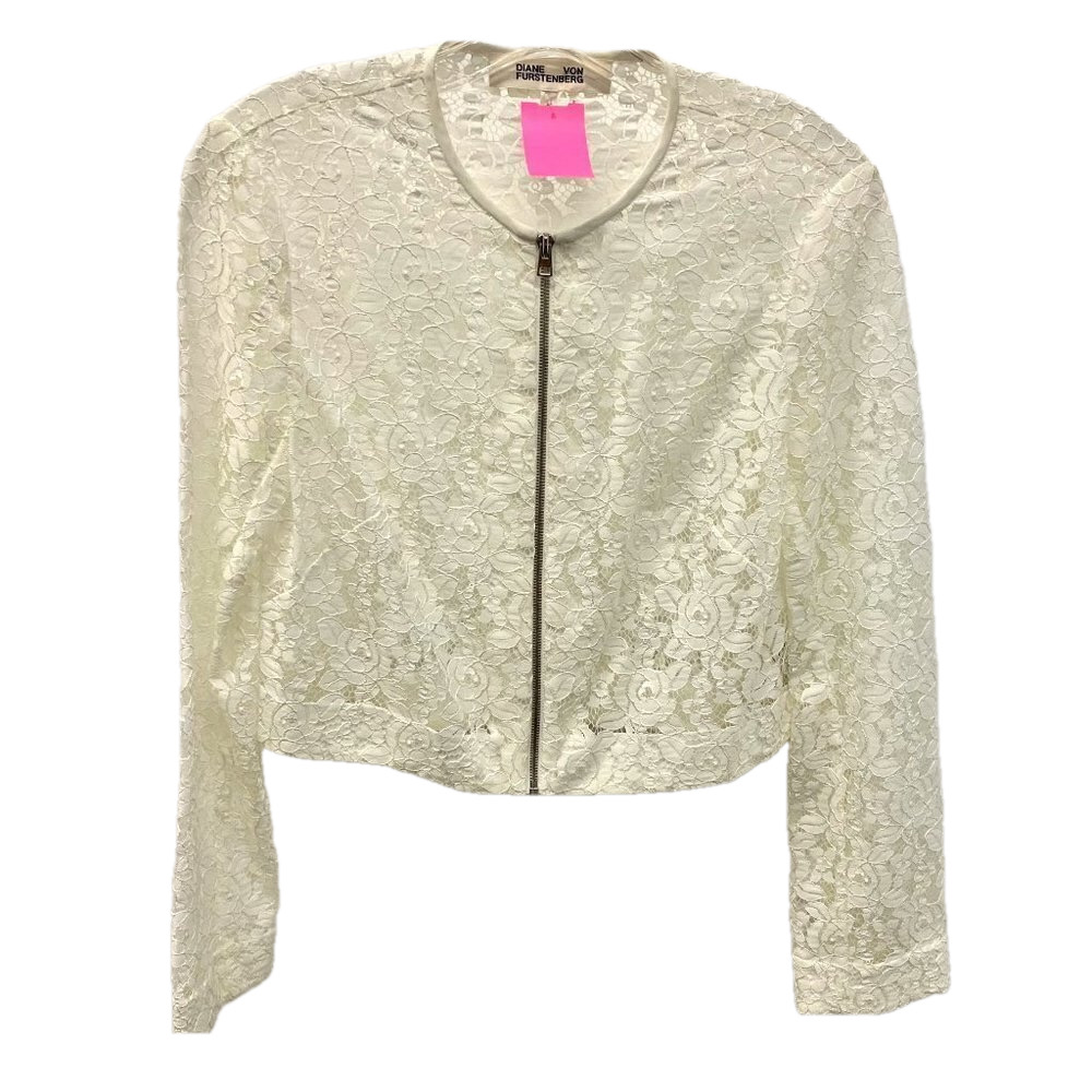 Diane Von Furstenberg Ivory Lace Zip Up Jacket